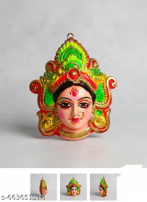Handmade Mahalaxmi Wall Hanging Face Terracotta Murti Small 12×9 cm Decorative Laxmi Mata Face Idol for Home Temple Pooja Room Diwali Decor Vastu Good Luck Wall Hanging image 1