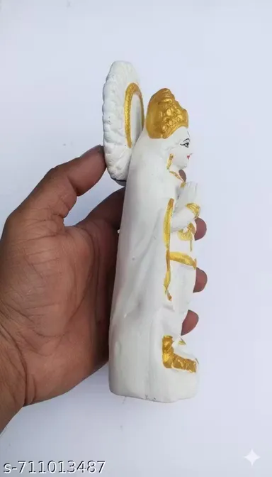 Handmade Terracotta Lord Ram Statue 19 cm White Gold Finish Ram Bhagwan Idol for Home Temple Pooja Mandir Decor Hindu God Ram Murti Spiritual Gift Decorative Religious Idol thumbnail 1