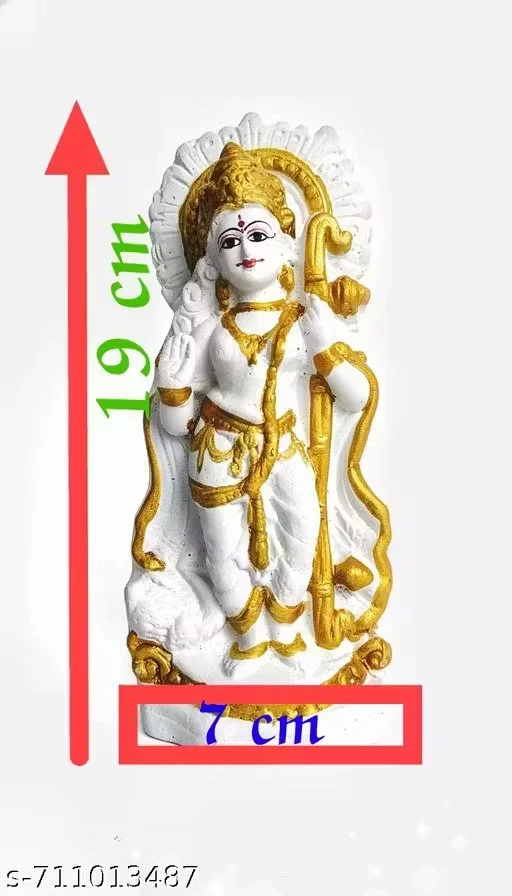 Handmade Terracotta Lord Ram Statue 19 cm White Gold Finish Ram Bhagwan Idol for Home Temple Pooja Mandir Decor Hindu God Ram Murti Spiritual Gift Decorative Religious Idol image 3