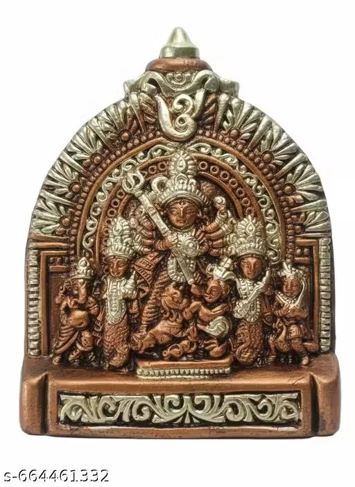 Handcrafted Terracotta Durga Family Wall Hanging Idol Sculpture for Home Temple Decor, Maa Durga with Ganesha Kartikeya Lakshmi Saraswati Decorative Religious Wall Art Murti image 1