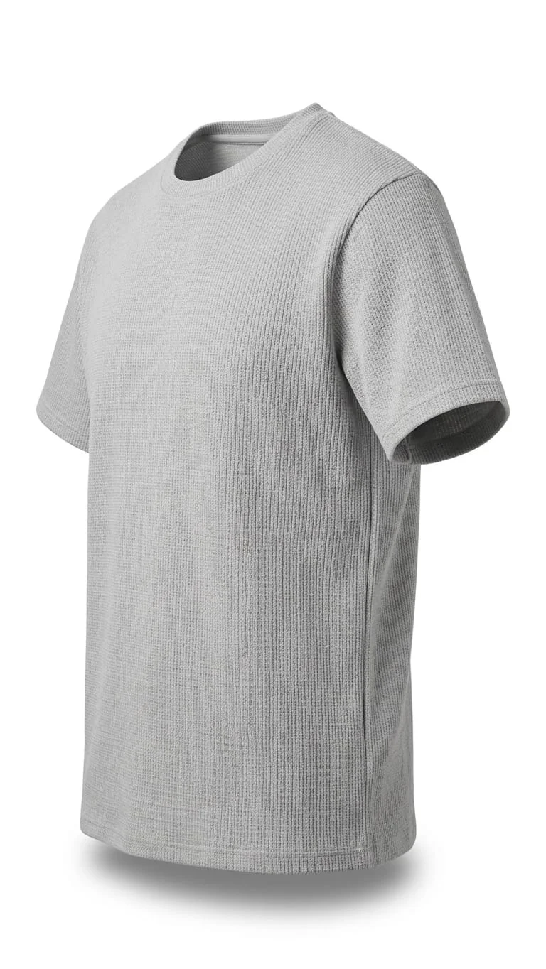 Men Waffle Knit Cotton T-Shirt Light Grey Crew Neck Half Sleeve Breathable Summer Casual Regular Fit Textured T Shirt for Men Daily Wear Gym Travel Soft Fabric India image 2