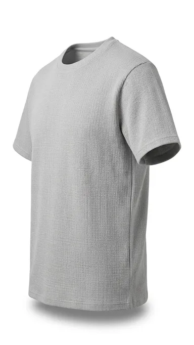 Men Waffle Knit Cotton T-Shirt Light Grey Crew Neck Half Sleeve Breathable Summer Casual Regular Fit Textured T Shirt for Men Daily Wear Gym Travel Soft Fabric India thumbnail 1