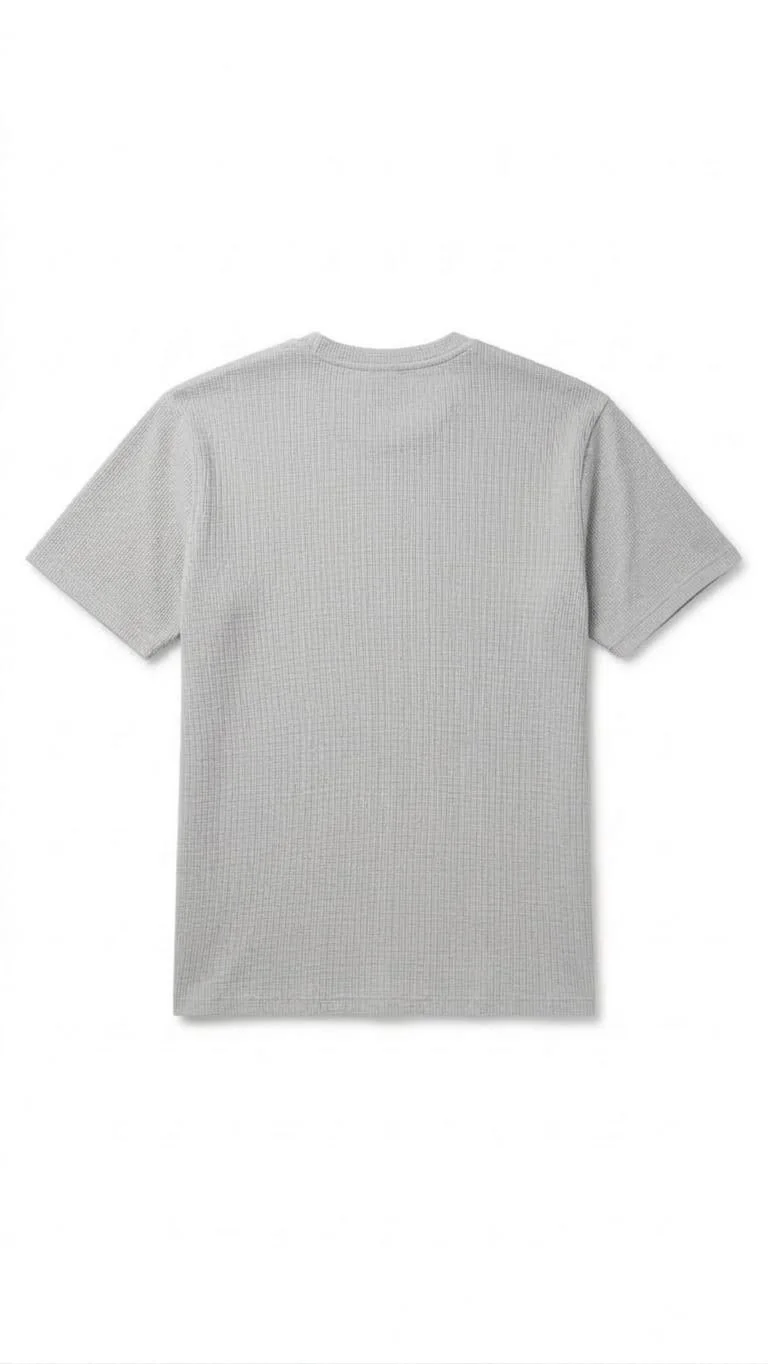 Men Waffle Knit Cotton T-Shirt Light Grey Crew Neck Half Sleeve Breathable Summer Casual Regular Fit Textured T Shirt for Men Daily Wear Gym Travel Soft Fabric India image 3