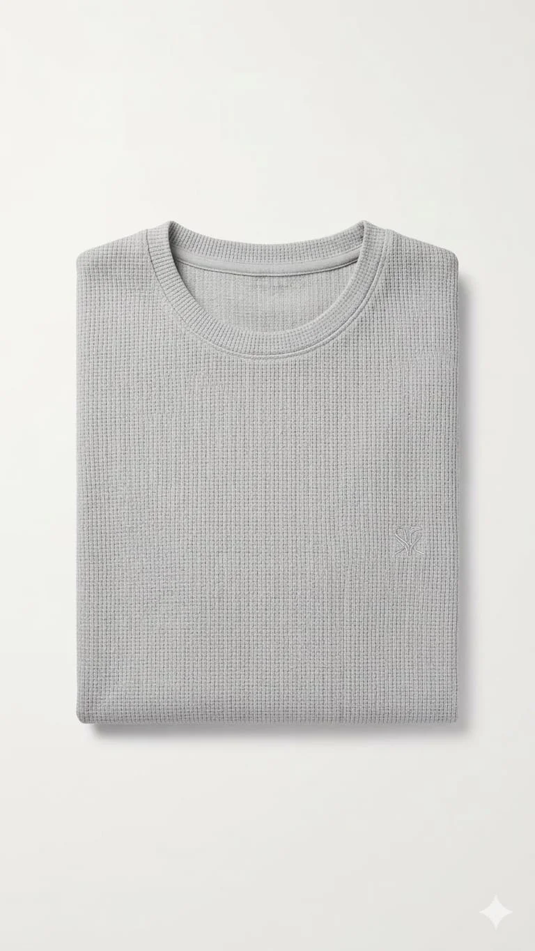 Men Waffle Knit Cotton T-Shirt Light Grey Crew Neck Half Sleeve Breathable Summer Casual Regular Fit Textured T Shirt for Men Daily Wear Gym Travel Soft Fabric India image 6