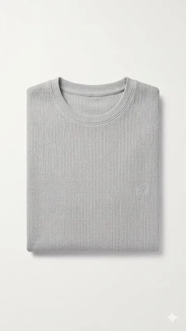 Men Waffle Knit Cotton T-Shirt Light Grey Crew Neck Half Sleeve Breathable Summer Casual Regular Fit Textured T Shirt for Men Daily Wear Gym Travel Soft Fabric India thumbnail 5