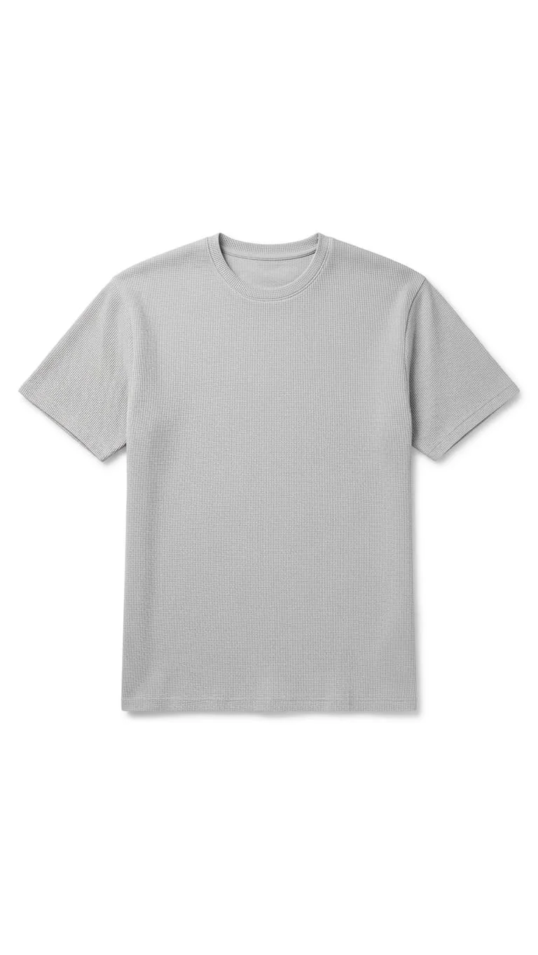 Men Waffle Knit Cotton T-Shirt Light Grey Crew Neck Half Sleeve Breathable Summer Casual Regular Fit Textured T Shirt for Men Daily Wear Gym Travel Soft Fabric India image 1