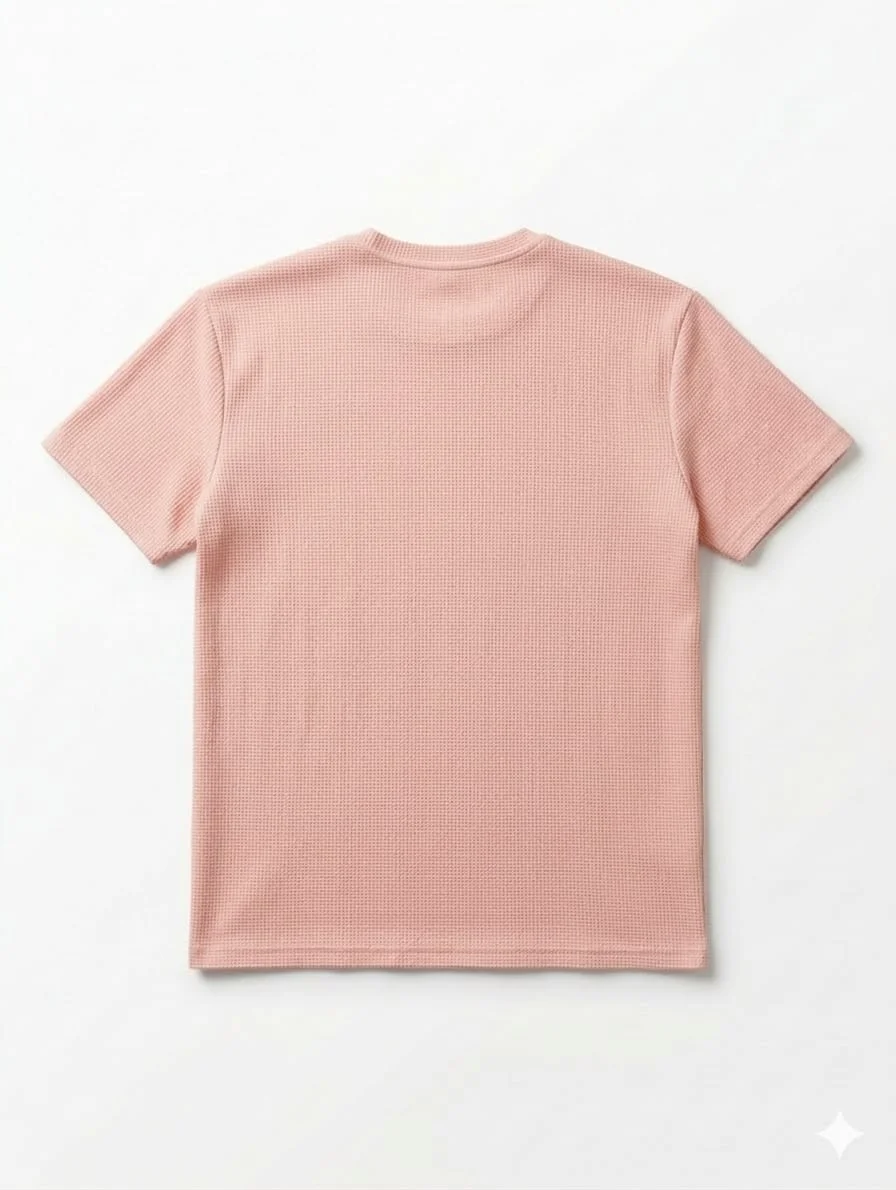 Premium Waffle Knit Cotton T Shirt for Men Peach Pink Crew Neck Half Sleeve Relaxed Fit Breathable Summer Casual Wear Solid Textured Tee India image 2