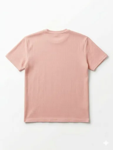 Premium Waffle Knit Cotton T Shirt for Men Peach Pink Crew Neck Half Sleeve Relaxed Fit Breathable Summer Casual Wear Solid Textured Tee India thumbnail 1