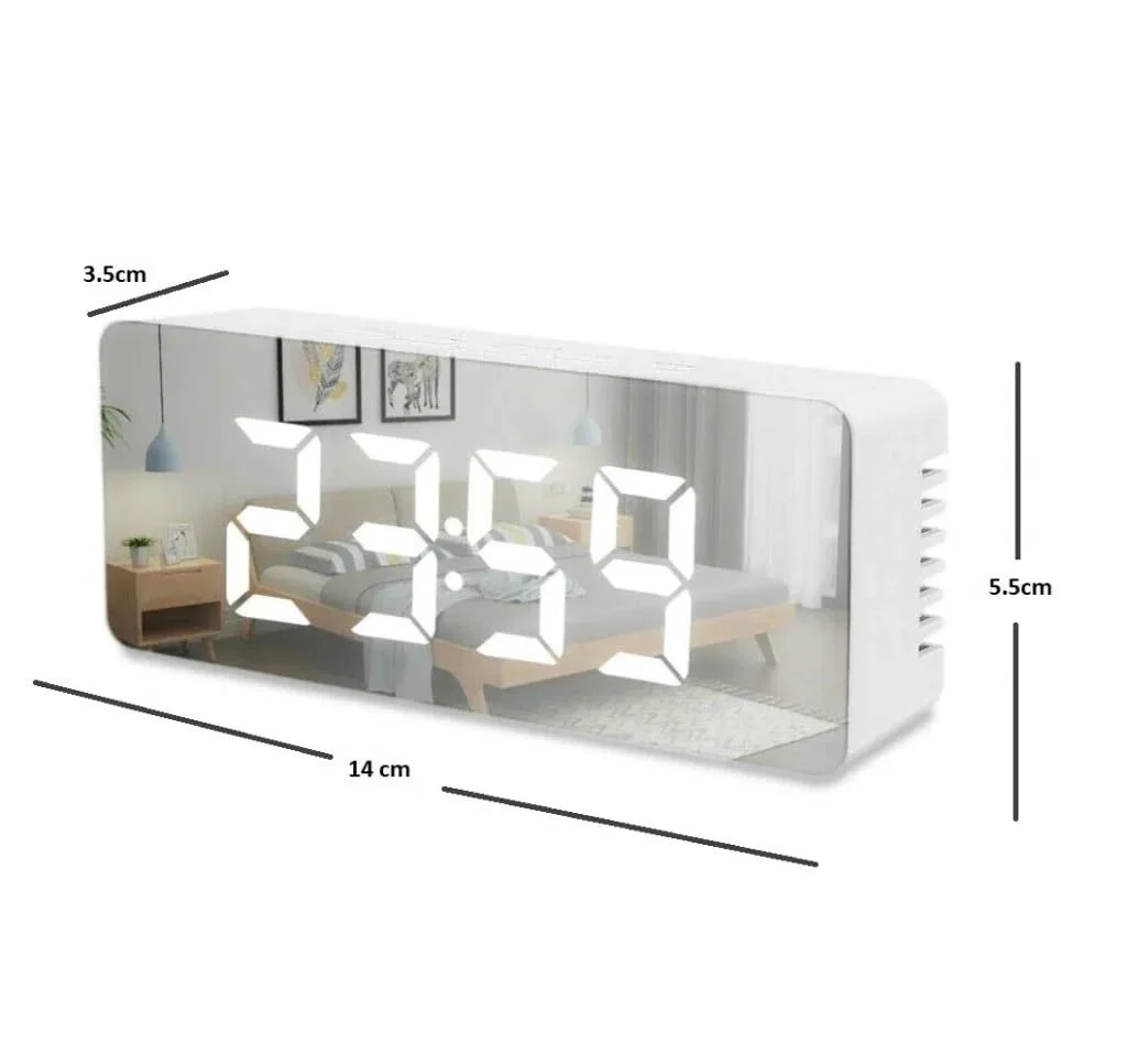 Digital LED Mirror Alarm Clock with Large LED Time Display Temperature Function Snooze Adjustable Brightness USB Powered Multifunction Bedside Table Clock image 2