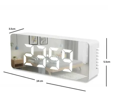Digital LED Mirror Alarm Clock with Large LED Time Display Temperature Function Snooze Adjustable Brightness USB Powered Multifunction Bedside Table Clock thumbnail 1