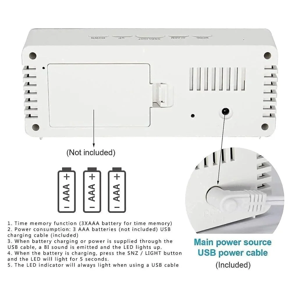 Digital LED Mirror Alarm Clock with Large LED Time Display Temperature Function Snooze Adjustable Brightness USB Powered Multifunction Bedside Table Clock image 4