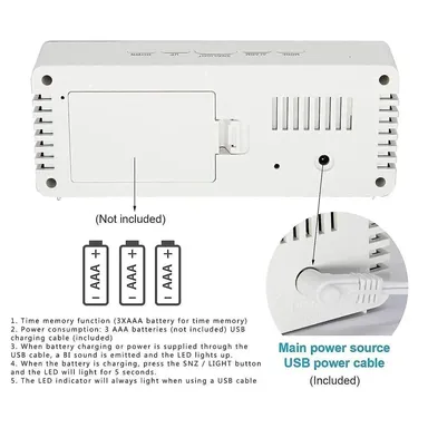 Digital LED Mirror Alarm Clock with Large LED Time Display Temperature Function Snooze Adjustable Brightness USB Powered Multifunction Bedside Table Clock thumbnail 3