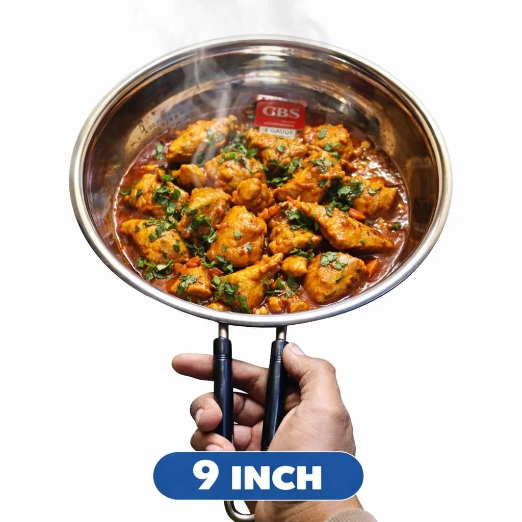 Premium Stainless Steel Kadhai with Stay-Cool Bakelite Handles and Heavy Gauge Induction Bottom Mirror Finish Deep Frying Pan for Daily Indian Cooking Traditional Steel Karahi for Gas and Induction Stove 2 Litre Capacity Silver image 4