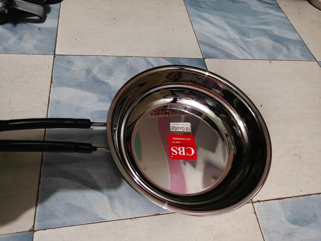 CBS Kitchenware 18 Gauge Heavy Duty Stainless Steel Kadhai with Stay-Cool Bakelite Handles Export Quality Mirror Finish Induction Bottom Deep Frying Pan for Daily Indian Cooking Silver Steel Karahi for Gas and Induction Stove 1.5 Litre image 1