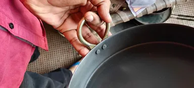 Heavy Duty Iron Jalebi Kadhai and Deep Frying Pan with 9 Inch Diameter for Crispy Jalebis Samosas and Tasty Tadka Traditional Pure Iron Karahi with Sturdy Brass Handles Flat Bottom Cookware for Gas Stove and Open Flame Cooking thumbnail 2