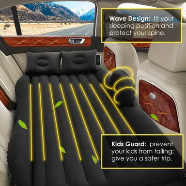Inflatable Car Air Mattress with 2 Air Pillows Universal Car Sleeping Bed Back Seat Travel Camping Road Trip Sleep Mattress Portable Comfort thumbnail 2
