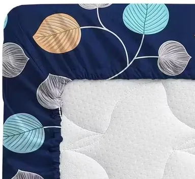 Aarvi Glace Cotton Fitted Bedsheet Double Queen Size 72x72 Elastic All Around 220 Thread Count Botanical Print Soft Breathable Bed Sheet with 2 Pillow Covers India thumbnail 2