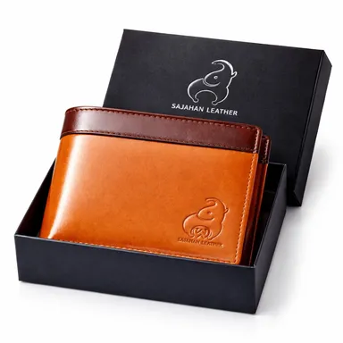 Sajahan Leather Premium Genuine Leather Bifold Wallet for Men Tan Brown Dual Tone RFID Blocking Slim Wallet with Card Slots Cash Compartment Gift Box Luxury Men Wallet India thumbnail 1