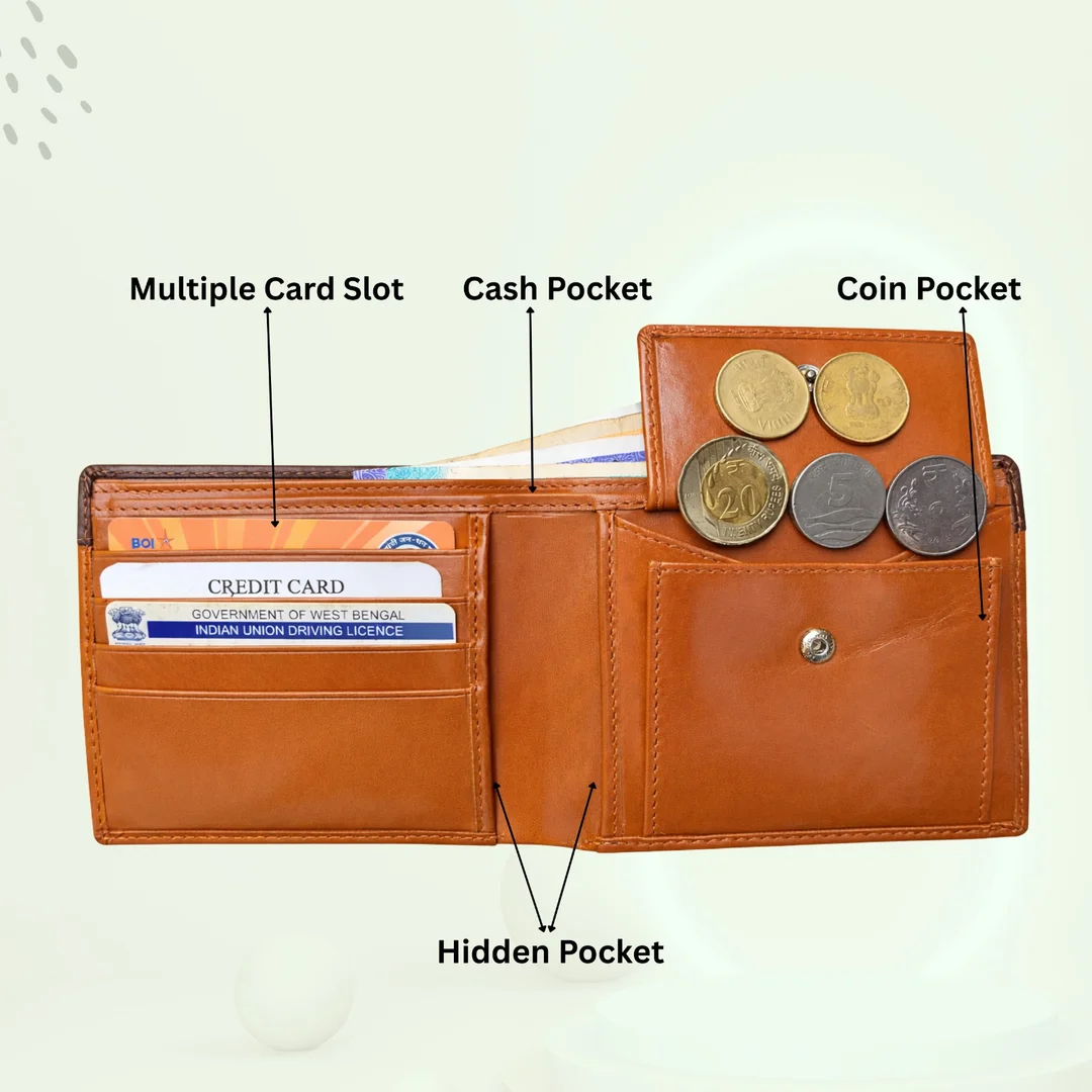 Sajahan Leather Premium Genuine Leather Bifold Wallet for Men Tan Brown Dual Tone RFID Blocking Slim Wallet with Card Slots Cash Compartment Gift Box Luxury Men Wallet India image 3