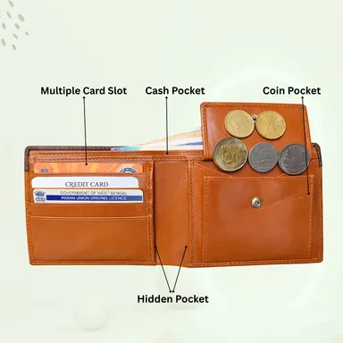 Sajahan Leather Premium Genuine Leather Bifold Wallet for Men Tan Brown Dual Tone RFID Blocking Slim Wallet with Card Slots Cash Compartment Gift Box Luxury Men Wallet India thumbnail 2