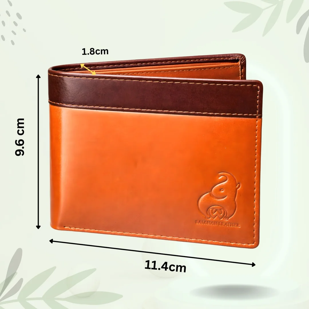Sajahan Leather Premium Genuine Leather Bifold Wallet for Men Tan Brown Dual Tone RFID Blocking Slim Wallet with Card Slots Cash Compartment Gift Box Luxury Men Wallet India image 4