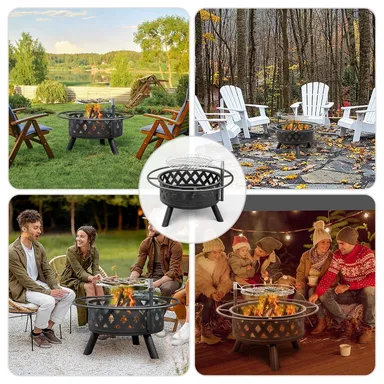 32 Inch Outdoor Fire Pit 2-in-One Large Wood Burning Firepit with Cooking Grill and Fire Poker for BBQ Patio Bonfire Camping Picnic Heating Outdoor Use India thumbnail 1