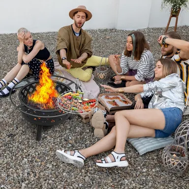 32 Inch Outdoor Fire Pit 2-in-One Large Wood Burning Firepit with Cooking Grill and Fire Poker for BBQ Patio Bonfire Camping Picnic Heating Outdoor Use India thumbnail 3