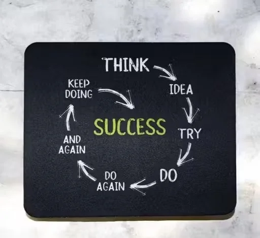 Success Cycle Motivational Mouse Pad for Office and Home Desk | Anti-Slip Rubber Base Waterproof Gaming Mousepad | Black Square Hard Surface Designer Mouse Mat image 1