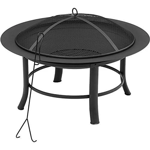 Meejon Heavy Duty Outdoor Fire Pit Iron Fire Bowl with Mesh Spark Guard & Poker Black Wood Burning Smokeless Bonfire Heater for Patio Garden Balcony Camping Heating image 2