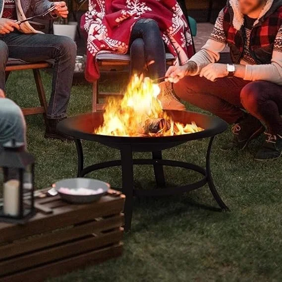 Meejon Heavy Duty Outdoor Fire Pit Iron Fire Bowl with Mesh Spark Guard & Poker Black Wood Burning Smokeless Bonfire Heater for Patio Garden Balcony Camping Heating image 3