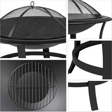 Meejon Heavy Duty Outdoor Fire Pit Iron Fire Bowl with Mesh Spark Guard & Poker Black Wood Burning Smokeless Bonfire Heater for Patio Garden Balcony Camping Heating thumbnail 3