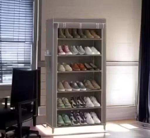Multi Layer Portable DIY Shoe Rack with Dustproof Non Woven Fabric Cover and Durable Metal Frame Shelves Large Capacity Footwear Organizer Storage Cabinet for Home Living Room Bedroom Entryway Grey Colour 6 Layer Compact Space Saving Shoe Stand image 1