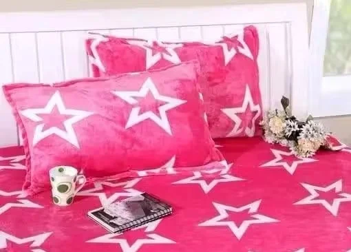 Pink Star Printed Double Bed Bedsheet with 2 Pillow Covers Soft Microfiber Bedding Set King Size Warm Winter Bedspread for Home Bedroom Hotel Use India image 2