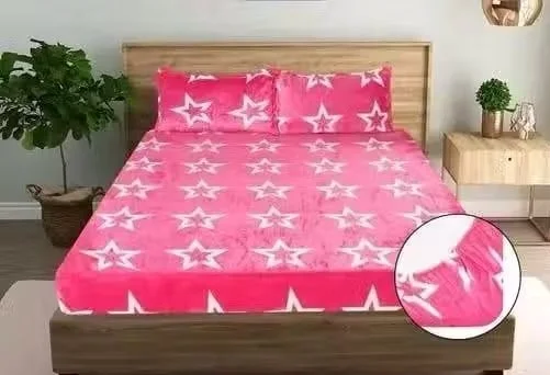 Pink Star Printed Double Bed Bedsheet with 2 Pillow Covers Soft Microfiber Bedding Set King Size Warm Winter Bedspread for Home Bedroom Hotel Use India image 1