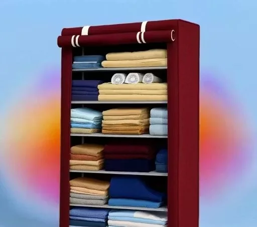 6 Layer Multipurpose Collapsible Wardrobe with Dustproof Non-Woven Fabric Cover and Durable Steel Frames for Clothes Storage Organiser Maroon Portable Closet for Home and Bedroom Compact Space Saving Furniture Solutions for India image 1