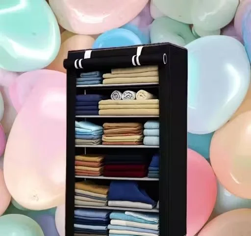 Portable Non Woven Fabric Wardrobe Clothes Storage Cabinet with Zipper Cover, Multi Layer Foldable Cloth Almirah Organizer Rack for Bedroom Home Garment Storage Black image 1