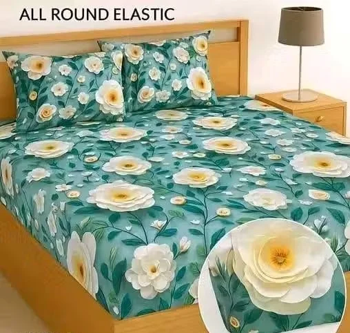 Aarvi Elastic Fitted Cotton Double King Bedsheet 78x72 Inches with 2 Pillow Covers Floral Print 220 TC Superfine Soft Breathable Summer Bed Sheet image 2
