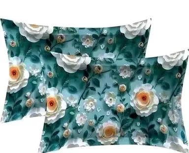 Aarvi Elastic Fitted Cotton Double King Bedsheet 78x72 Inches with 2 Pillow Covers Floral Print 220 TC Superfine Soft Breathable Summer Bed Sheet thumbnail 2