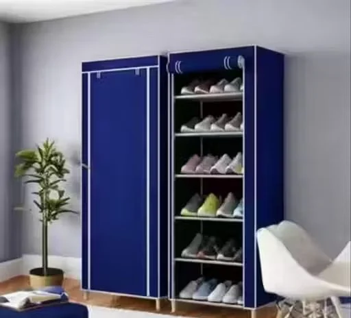 Portable Foldable Non-Woven Fabric Shoe Rack Wardrobe with Zipper Door Cover 6 Tier Large Capacity Shoe Storage Cabinet Organiser for Home Bedroom Entryway Blue image 1