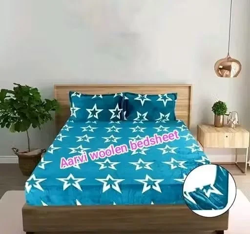 Aarvi Woolen Elastic Fitted Bedsheet Double King Size Velvet Winter Bed Sheet Set with Pillow Covers Warm Thick Mattress Cover Anti Slip Heavy Winter Bedding image 1