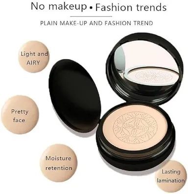 Sunisa Mushroom Head Air Cushion CC Cream Foundation + Coconut Oil Makeup Remover 100ml Combo Waterproof Long Lasting Concealer Moisturising Natural Finish Face Base Makeup Kit thumbnail 2