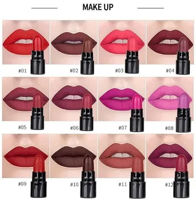 12 Piece Matte Lipstick Set Long Lasting Waterproof Velvet Finish Lipstick Kit for Women Multicolor Nude Pink Red Brown Makeup Lip Colour Combo Set Professional Cosmetic Gift Kit thumbnail 3