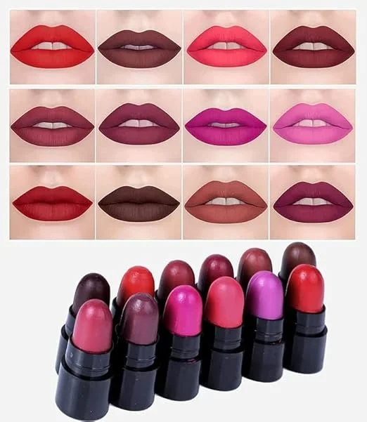12 Piece Matte Lipstick Set Long Lasting Waterproof Velvet Finish Lipstick Kit for Women Multicolor Nude Pink Red Brown Makeup Lip Colour Combo Set Professional Cosmetic Gift Kit image 5