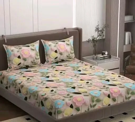 7D Digital Printed Double Bedsheet 90x100 Inch King Size Cotton Soft Floral Bedsheet with 2 Pillow Covers 300 TC Premium Bedding Set for Bedroom Home India image 1