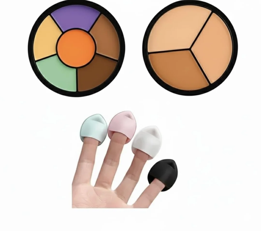 6 Colour Professional Cream Concealer Corrector Palette with Finger Puff Applicators – Full Coverage Contour Makeup Kit for Dark Circles Blemishes Acne Spots Face Correcting Palette image 1