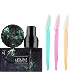 SUNISA Mushroom Head Air Cushion CC Cream Foundation Waterproof Long Lasting BB CC Cream Concealer Moisturising Makeup Base With Eyebrow Razor Set For Women All Skin Types image 1