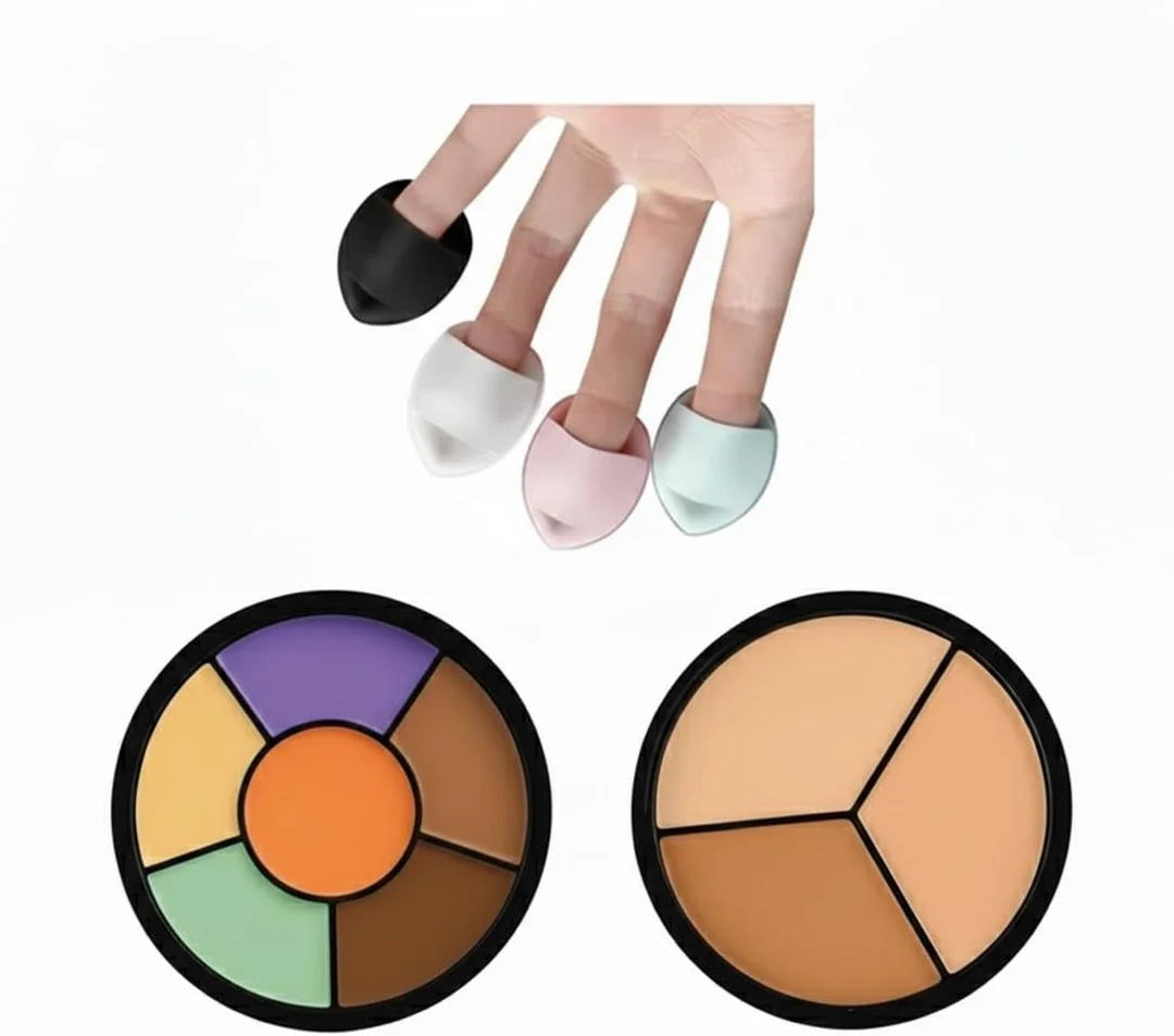 Professional 6-Color Cream Concealer Palette with Finger Puff Applicators Full Coverage Colour Corrector Makeup Kit for Dark Circles Acne Spots Contouring image 1