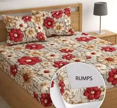7D Cotton 3D Printed Double Bedsheet Set with 2 Pillow Covers 90x100 Inch Queen Size Soft Breathable Summer Bedsheet Luxury Digital Print Bedding for Bedroom Home Decor India thumbnail 1