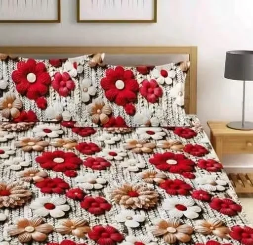 7D Cotton 3D Printed Double Bedsheet Set with 2 Pillow Covers 90x100 Inch Queen Size Soft Breathable Summer Bedsheet Luxury Digital Print Bedding for Bedroom Home Decor India image 1