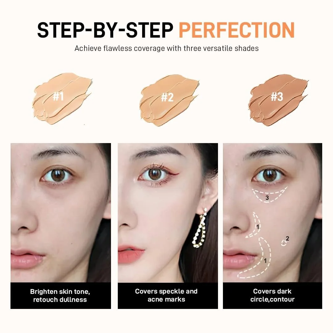 3 Shade Cream Concealer Palette Colour Correcting Makeup Kit for Dark Circles Blemishes Acne Spots Full Coverage Professional Face Contour Corrector image 3